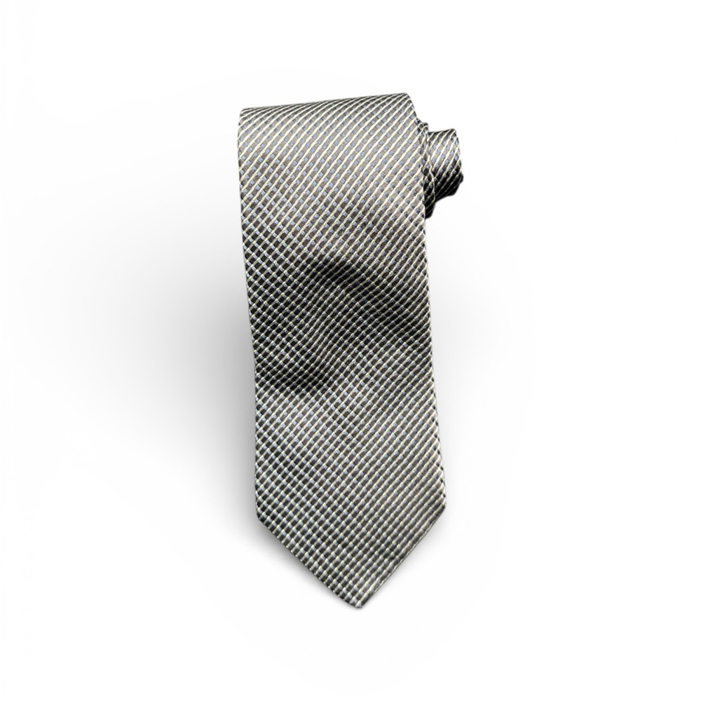 Charvet Paris Silver Blue Basket Weave Silk Tie